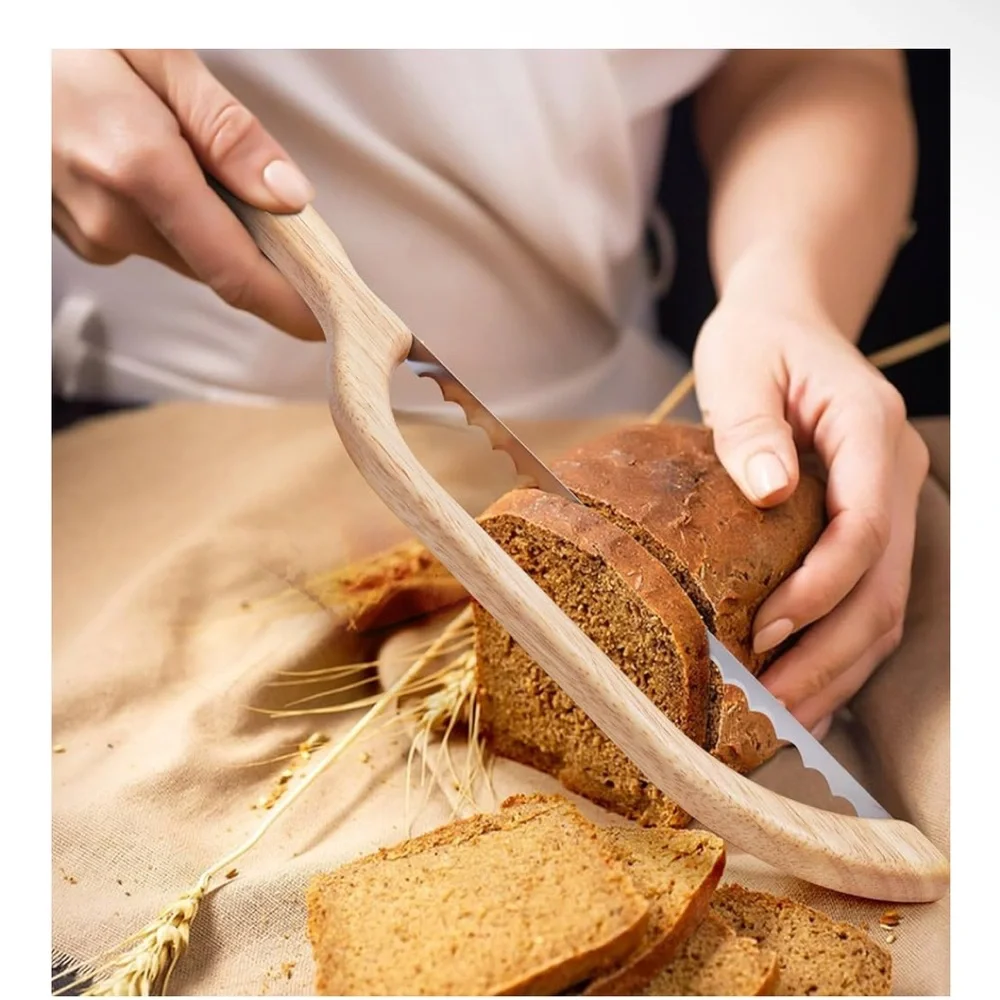Wooden Bow Handle Bread‎ Knife NEW