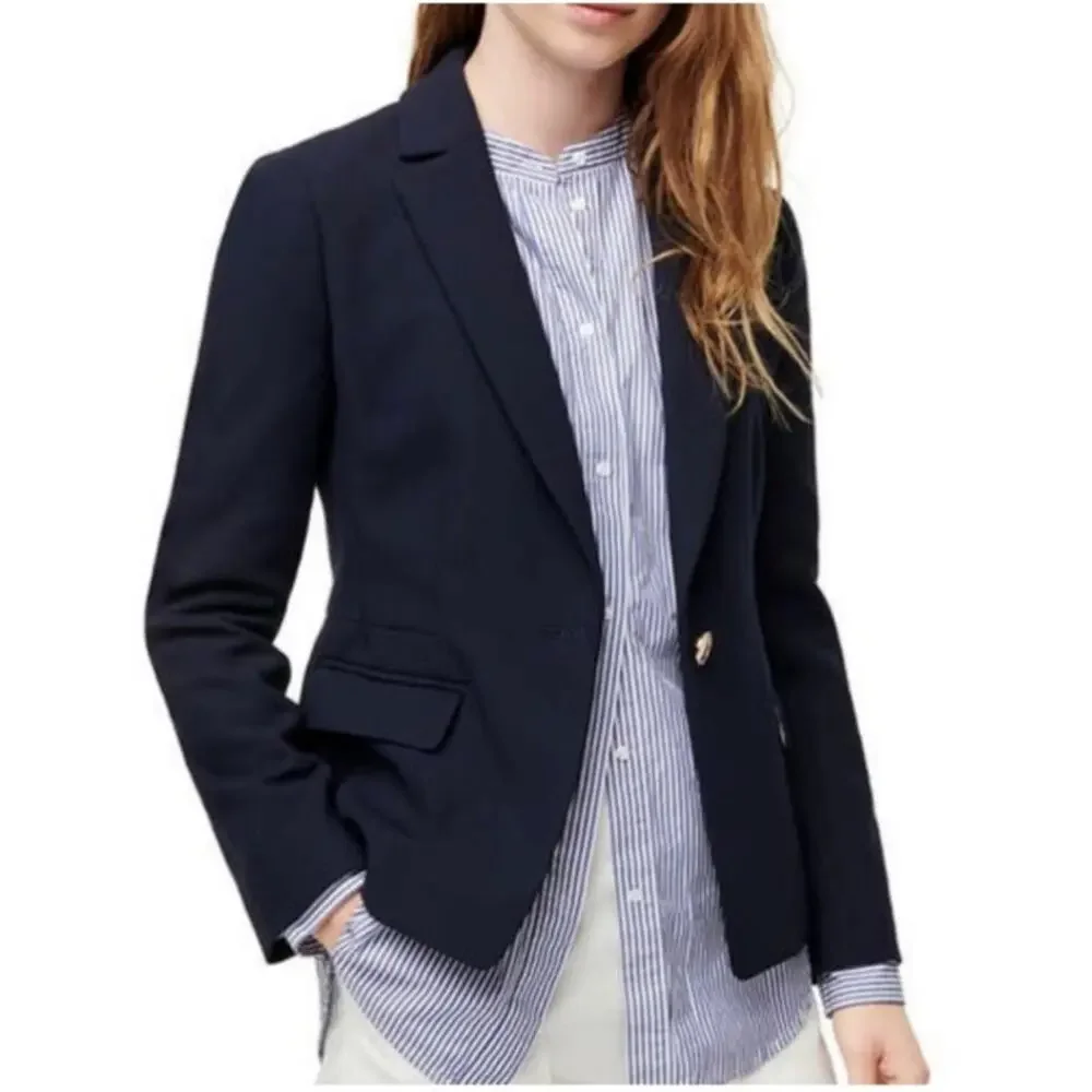 J. Crew‎ Womens Mayfair Pleated Back Navy Blazer Size 2