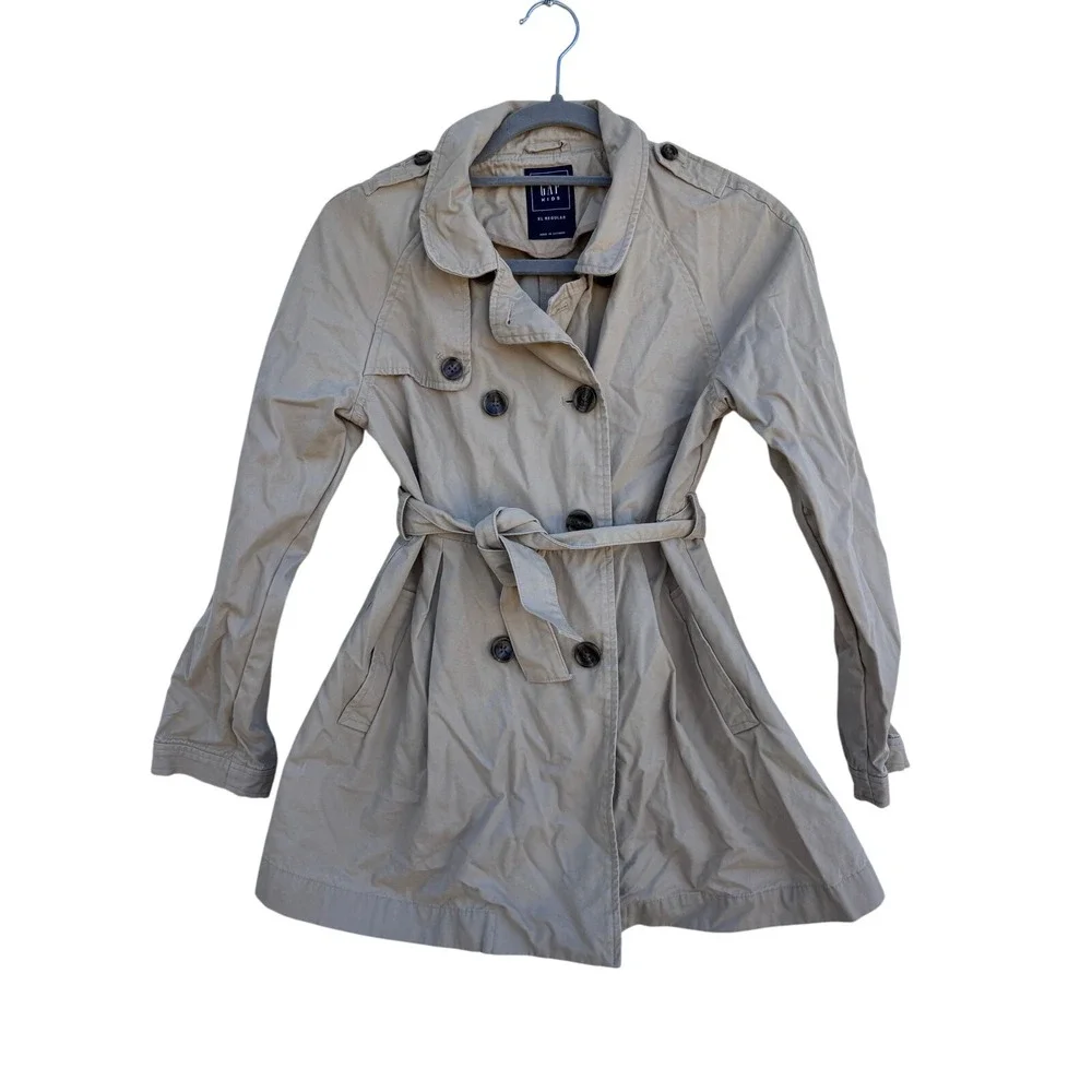 GAP Kids Trench Coat,‎ Tan, Tie Waist, Double Breasted, Size XL Regular