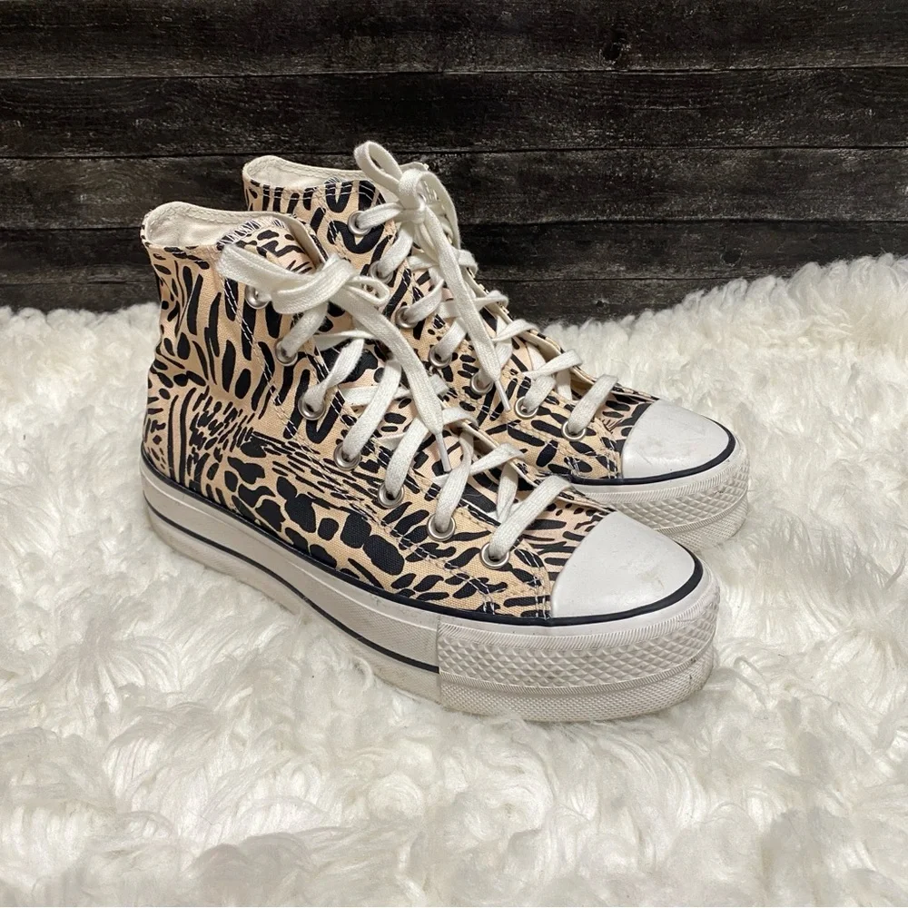 CONVERSE JUNGLE ART PLATFORM HIGH TOP SHOES NEUTRAL ANIMAL PRINT Y2K