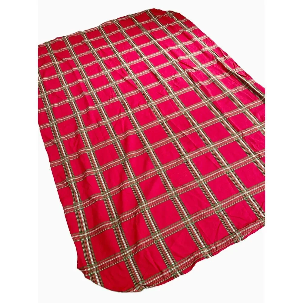 Lenox Cotton Fabric Tablecloth Red & Green Plaid Oval Rustic Country Farmhouse