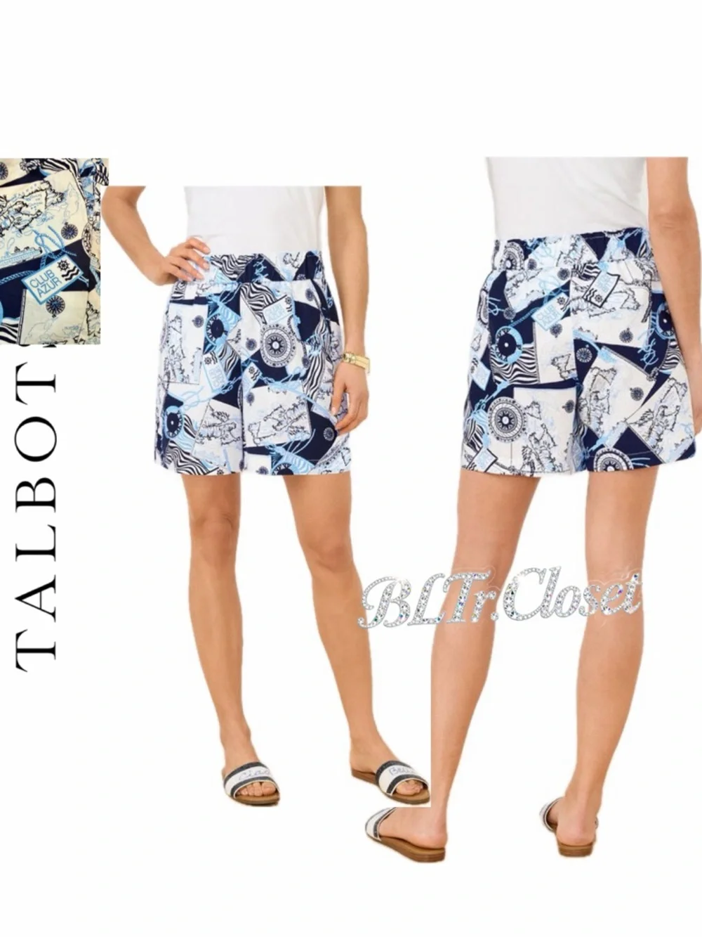 Talbots Washed Linen Pull on Shorts Cote D Azur Sz Xs‎ Nautical Sailor Core