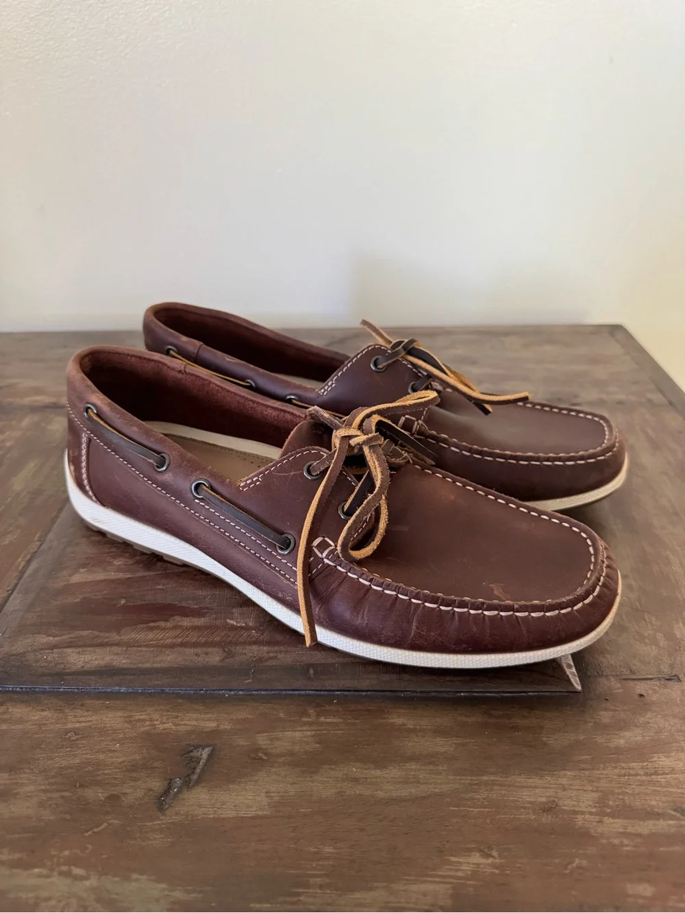 Ecco brown leather casual moccasins slip on boat shoes men’s size 8