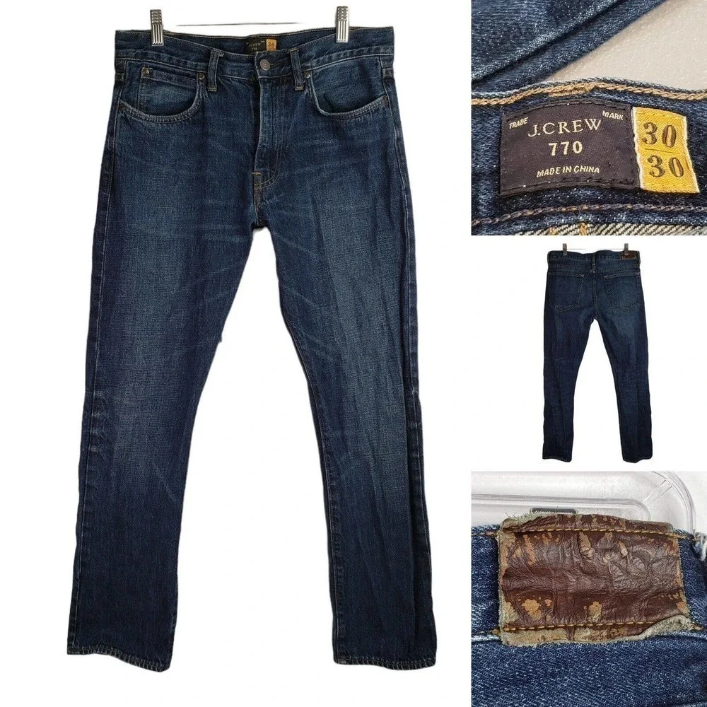 J Crew 770 Kaihara Denim Jeans Mens Size 30X30 Slim Straight Leg Dark Blue Wash