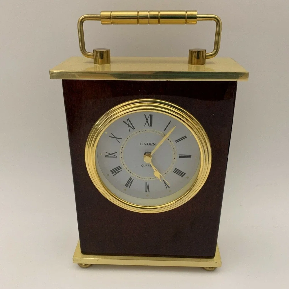 Quartz Linden Shelf Mantel Clock Brown Gold-Tone For Parts