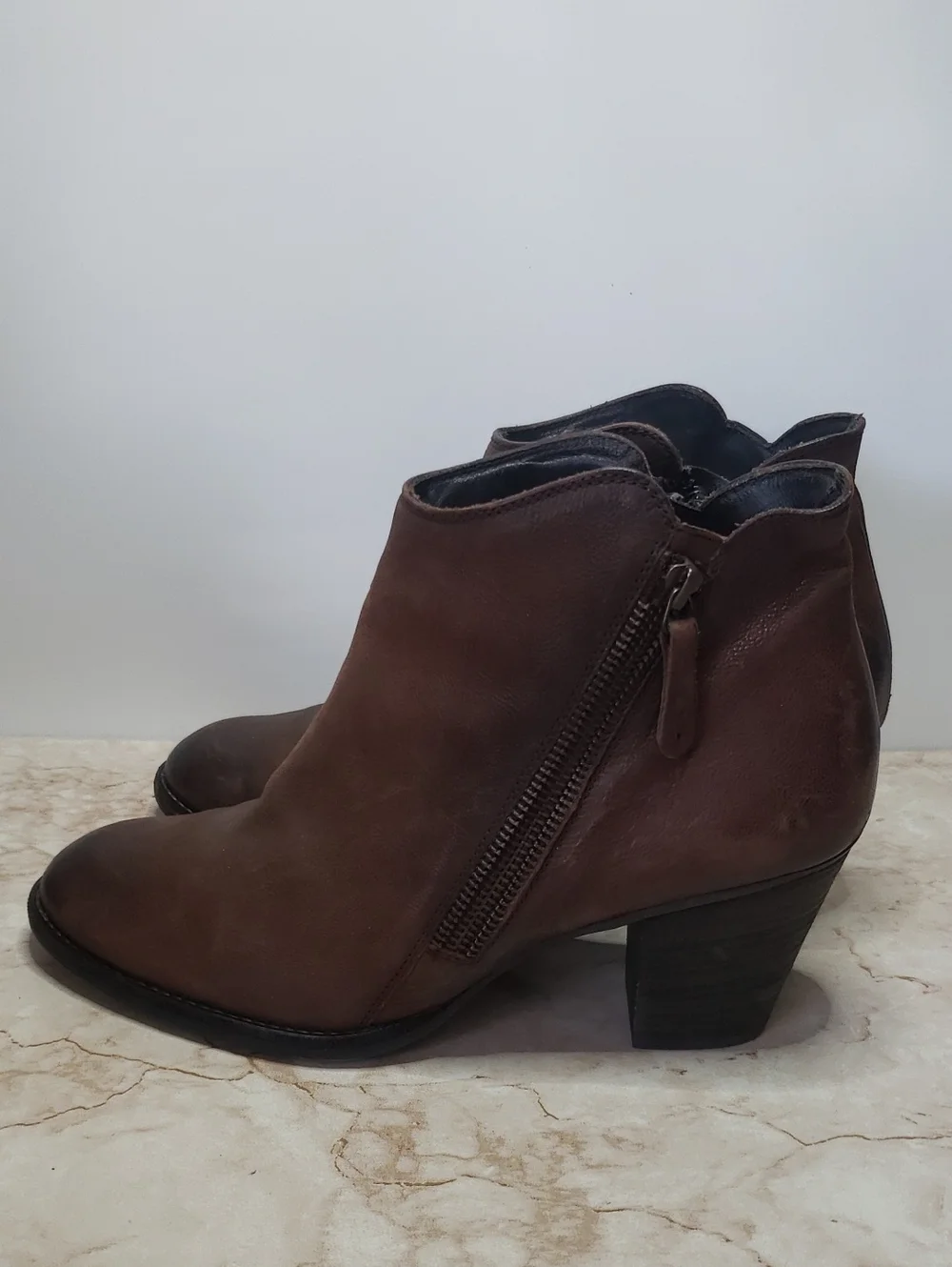 Paul Green Women’s Brown Leather Ankle Boots with Block Heel 10US