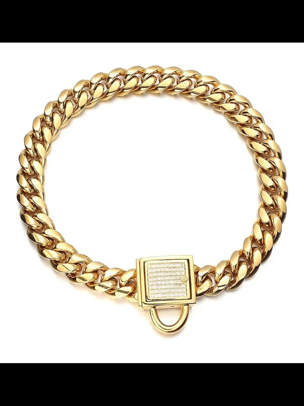 Gold Cuban Gold Chain Collar with Pave Lock