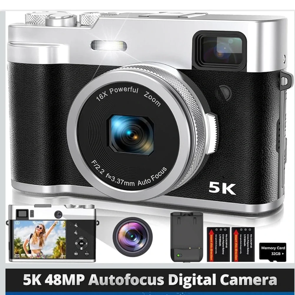 5K 48MP Autofocus Digital Camera - Black