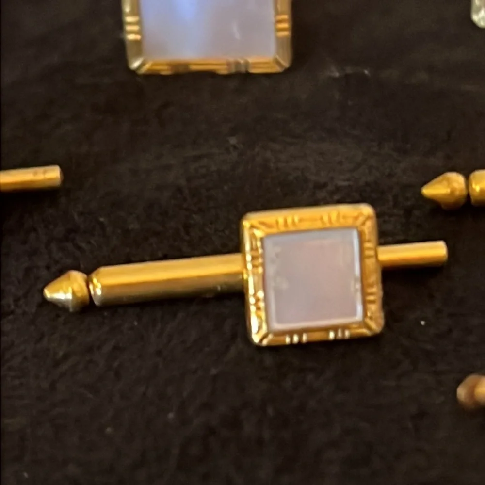 Antique gold tone mother of pearl cufflinks & Nu lok Swank studs tuxedo set