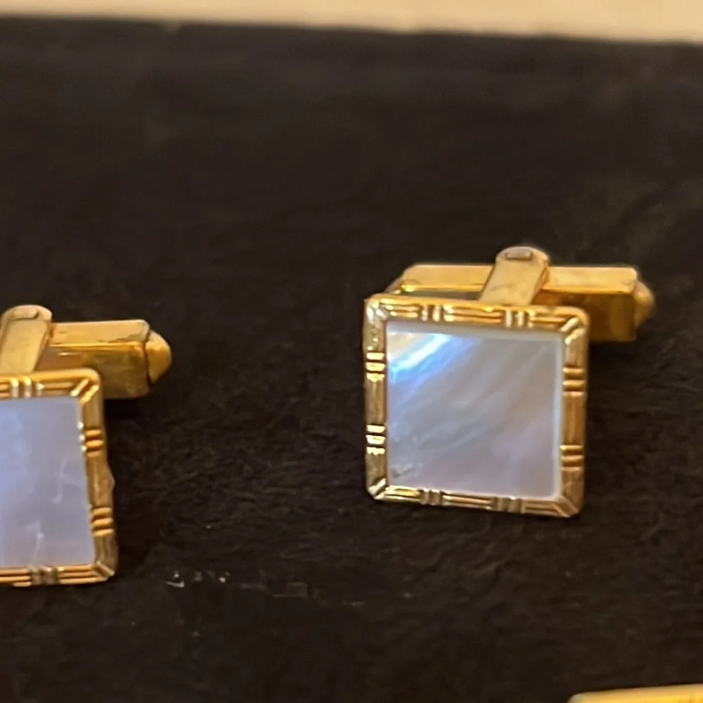 Antique gold tone mother of pearl cufflinks & Nu lok Swank studs tuxedo set