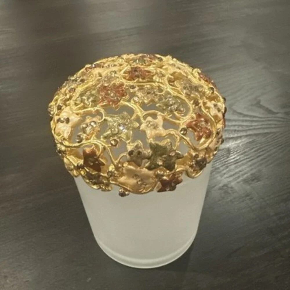 Mike & Ally NYC Bath Gold Frosted Glass Cotton ball Jar Canister Enamel Crystal