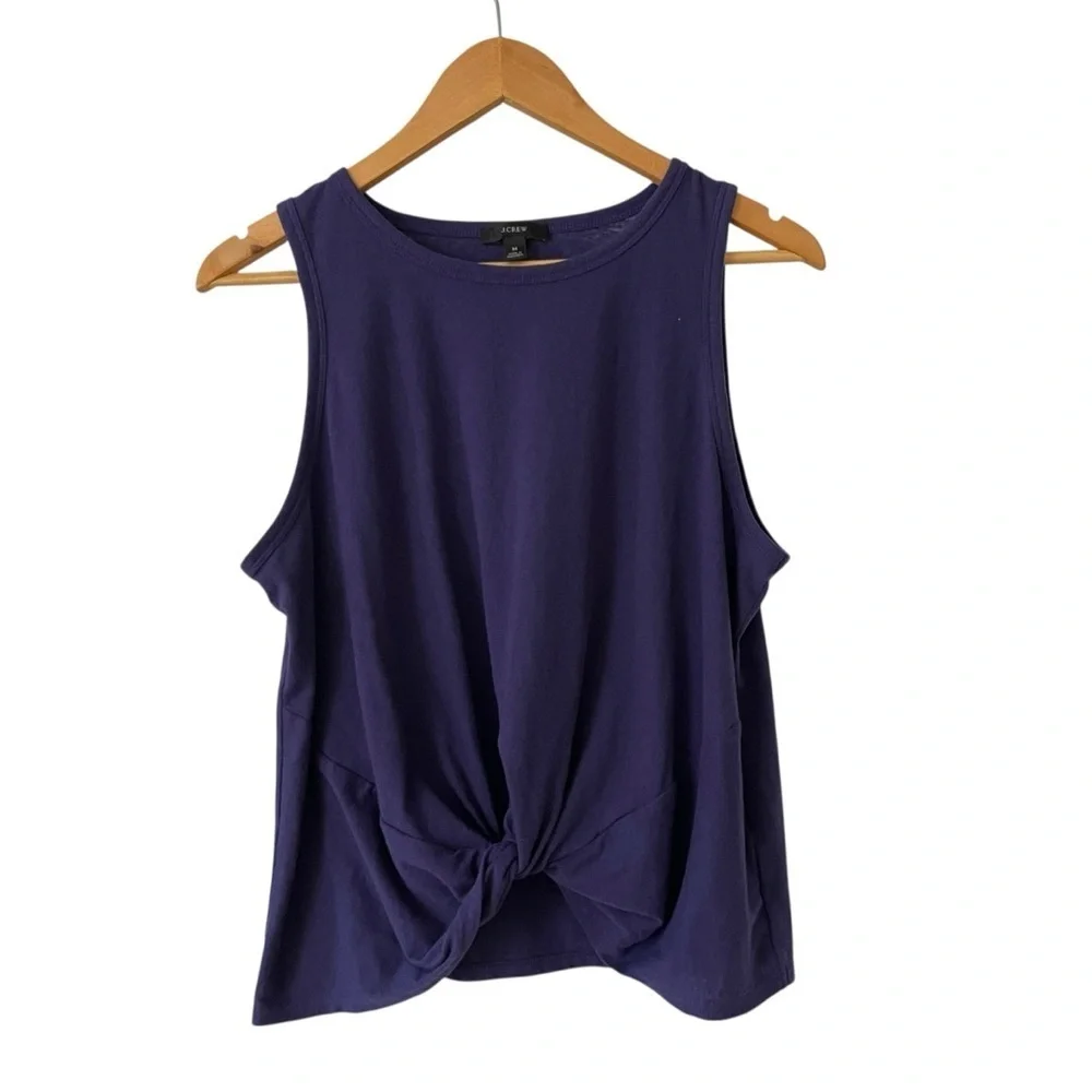 J Crew Twist Front Tank Top Medium Purple Slub Cotton Blend Crewneck Classic