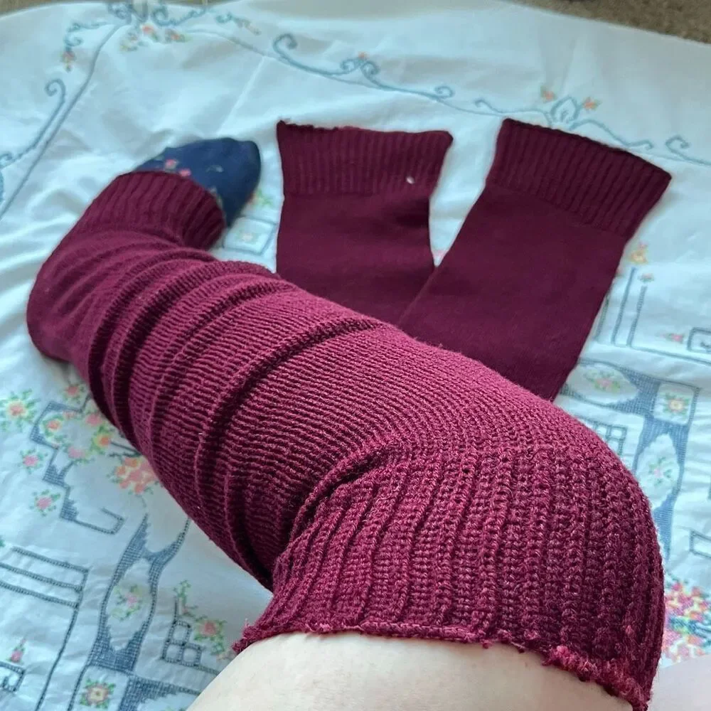 VTG Burgundy Knit Leg Warmers 30” Balletcore Dance 70s 80s