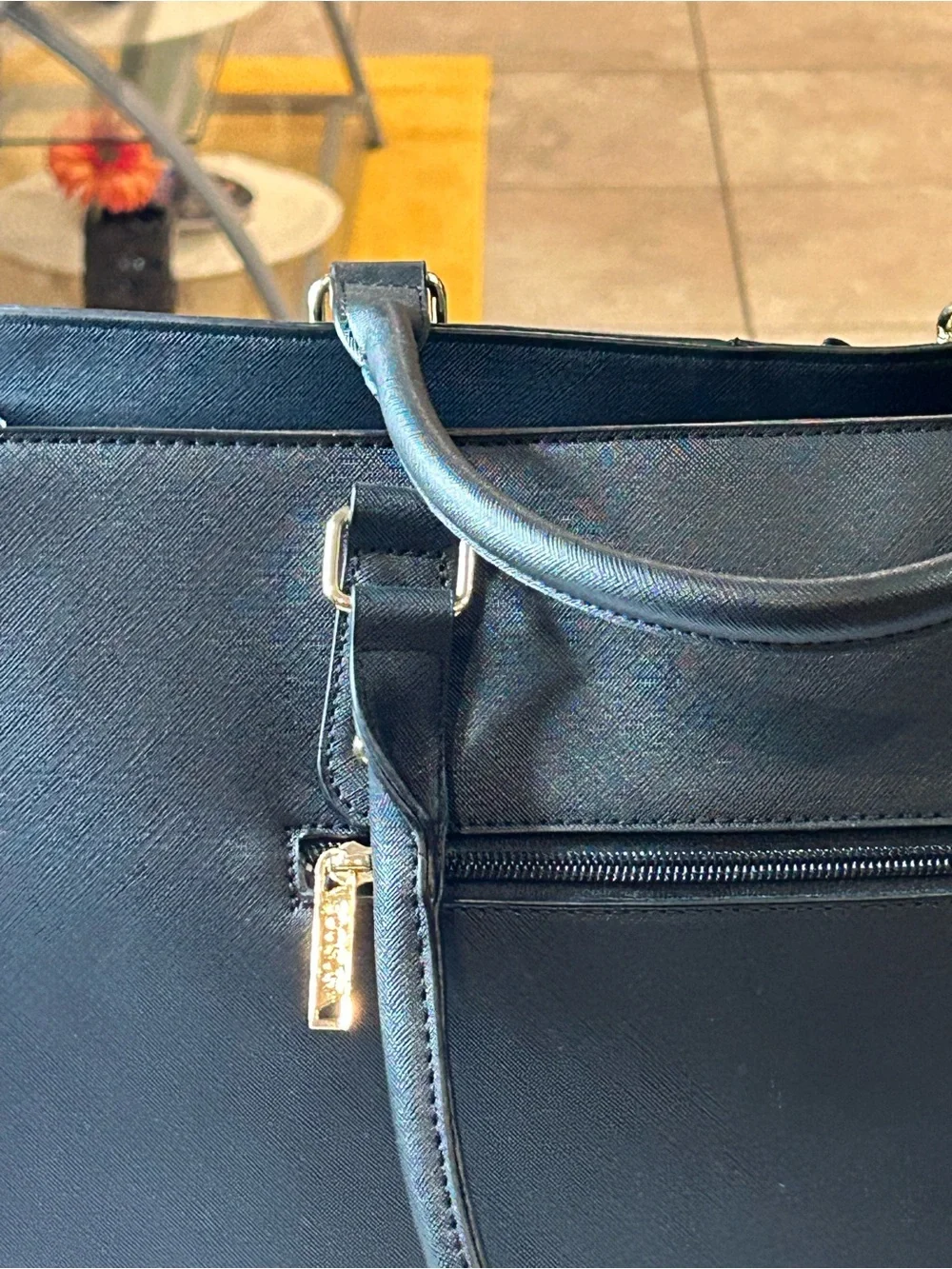 Black-Women's Laptop Tote Bag with Bow Charm - Sleek Professional Work Bag