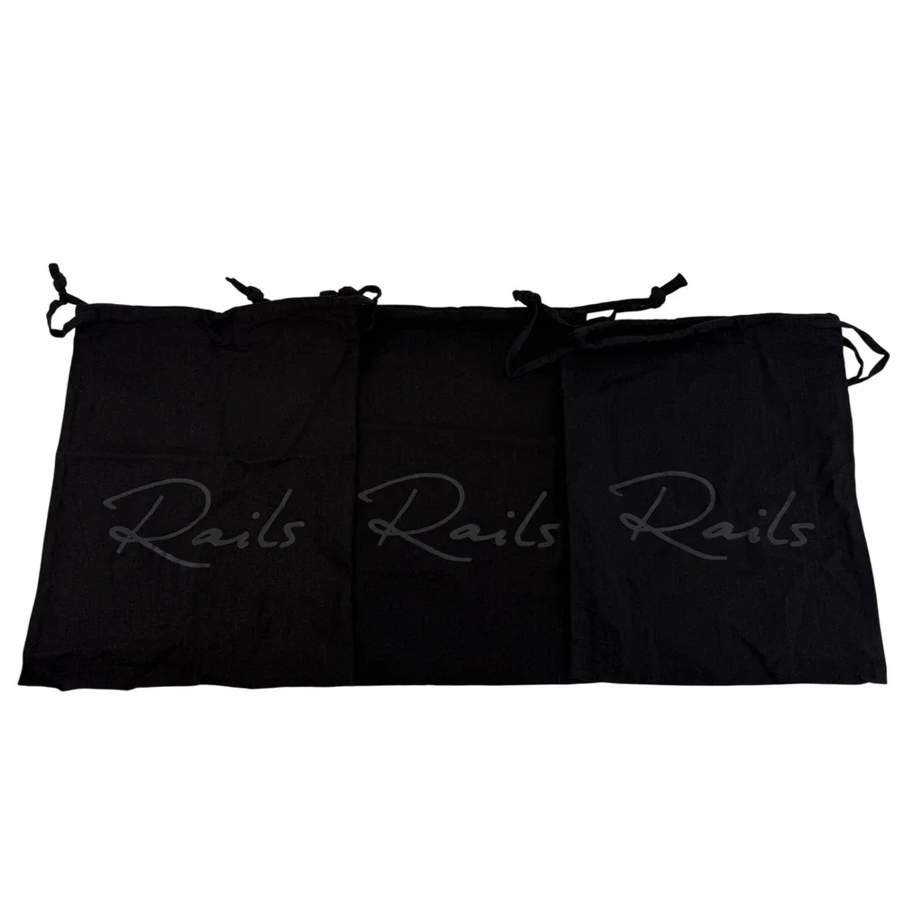 Rails Black Cotton Drawstring Dust Bag Set of 3 Logo Storage Pouches 11.5x14.5in