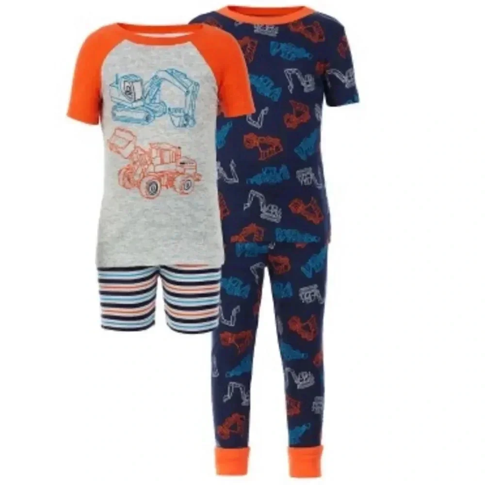 Pajamas 4-piece Cotton PJ Set, Construction Size 10 7