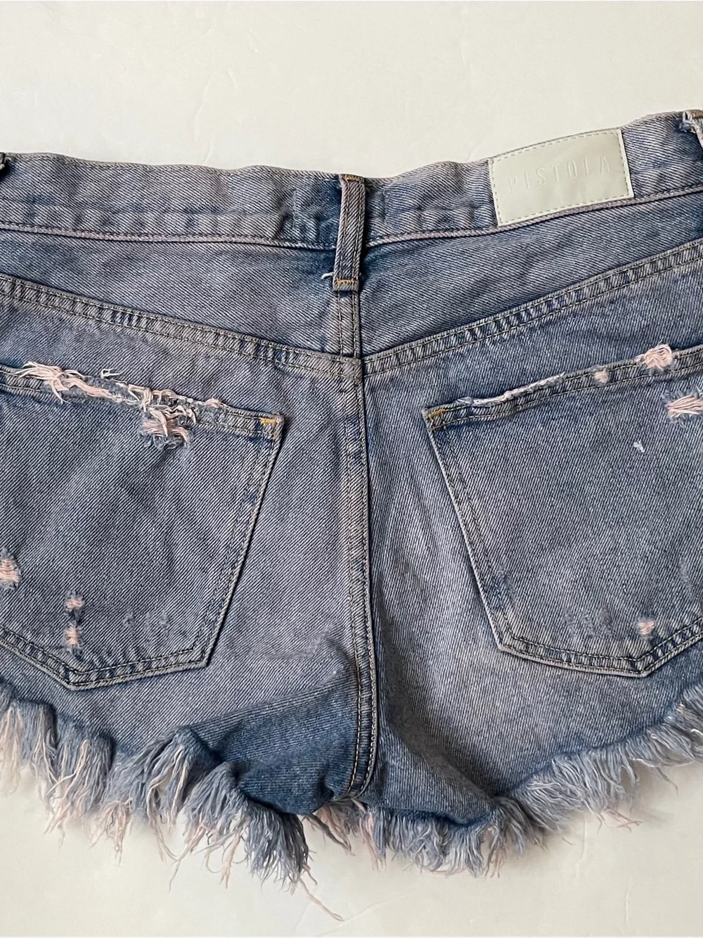pistola Distressed Blue Denim Jean Shorts