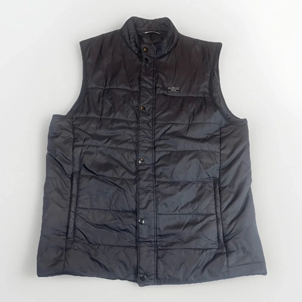 Travis Mathew Men's Large Black Insulated Golf Vest Pockets‎ Ripstop *Flaws*