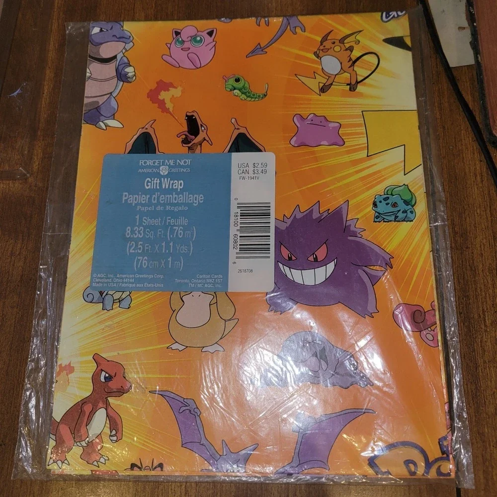 Vtg Pokémon‎ Wrapping Paper American Greetings Charizard Pikachu Gengar NOS