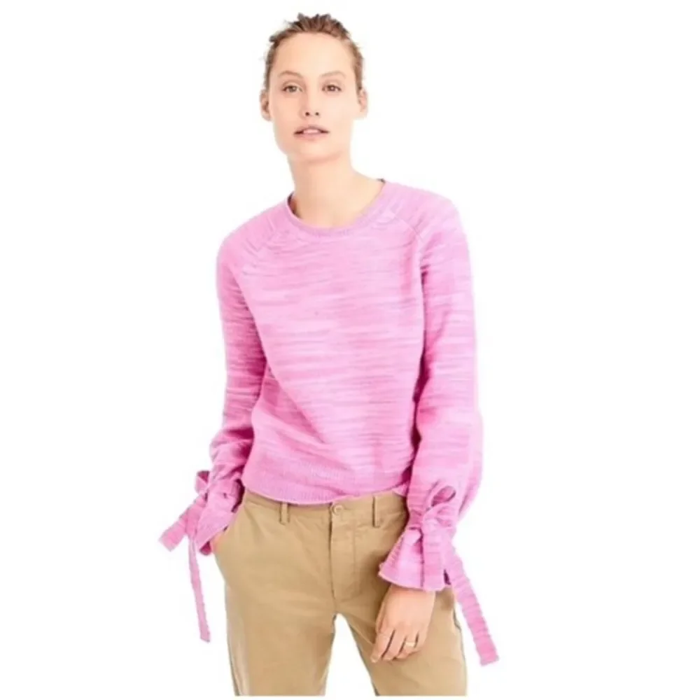 J.Crew Alpaca Blend Tie-sleeve Marled Pink Sweater Size Small