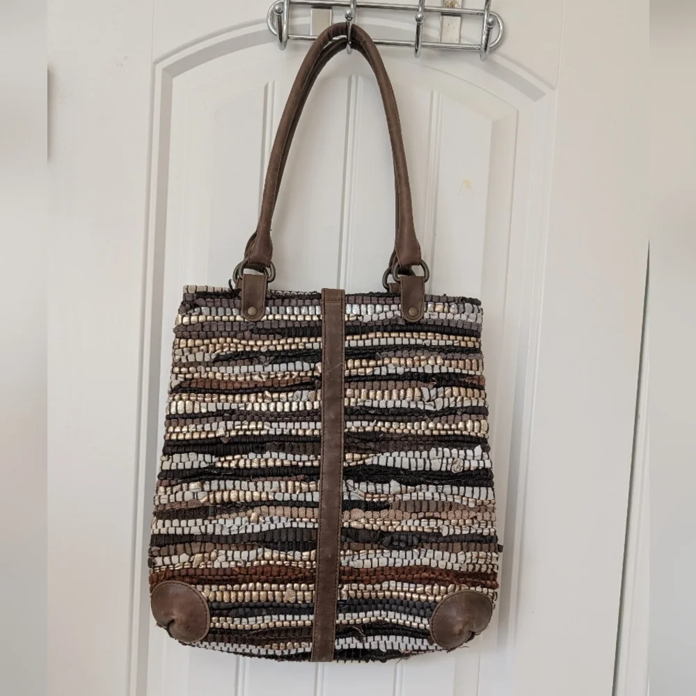 Chindi Rug Bag‎ Tote In Brown Metallic