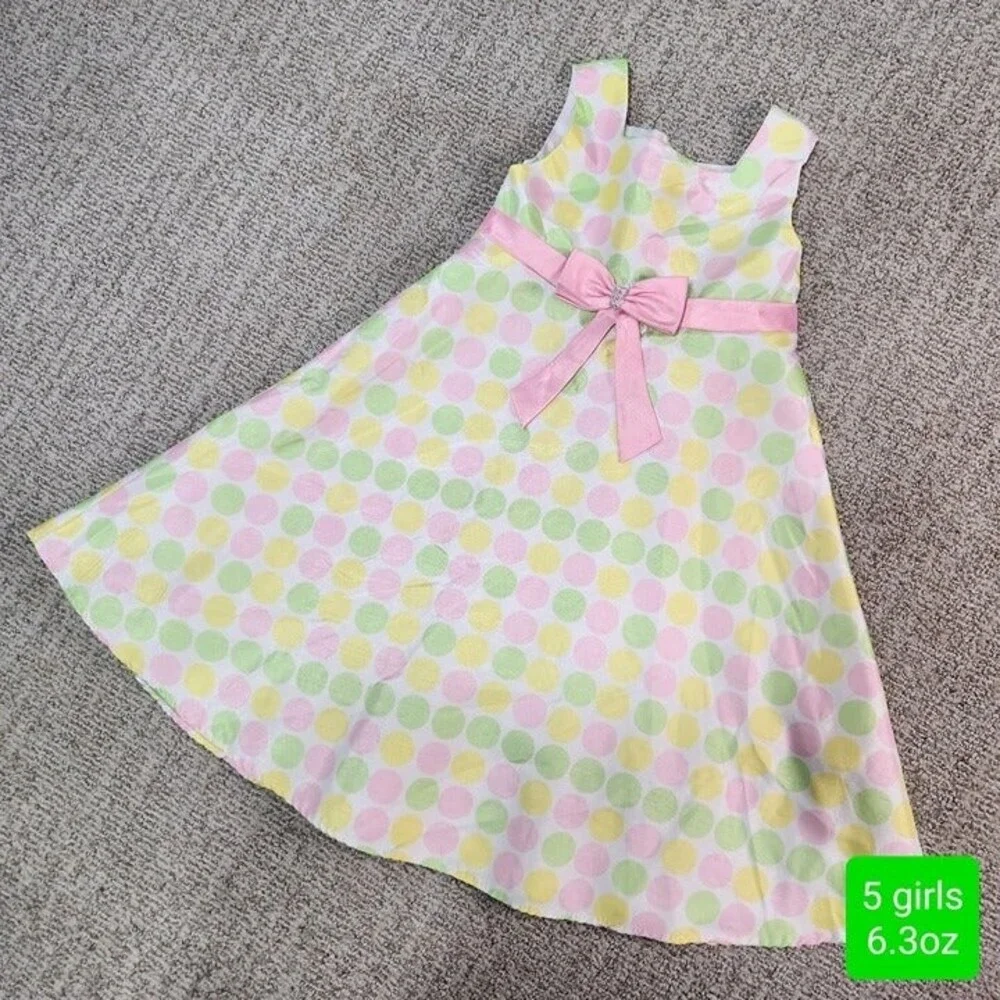 Youngland girl's special occasion pastel polk-a-dot tank dress size 5