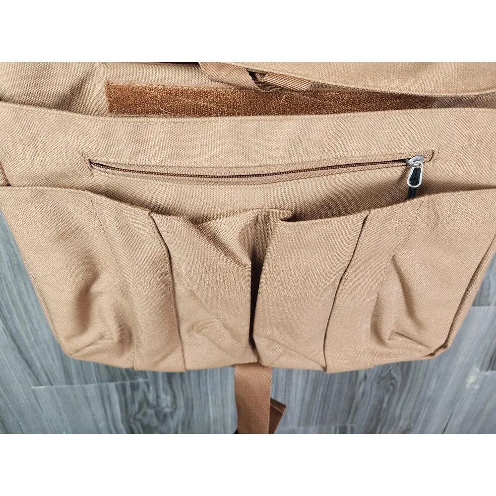 STM Laptop Messenger Bag Tan Canvas Padded Shoulder Strap Travel Work Briefcase