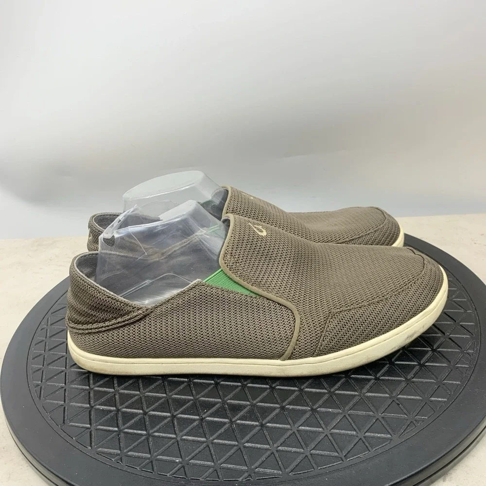 Olukai Nohea Mesh Shoes Men Size 9.5 Sneakers Brown Mesh Slip On Fold Down Back