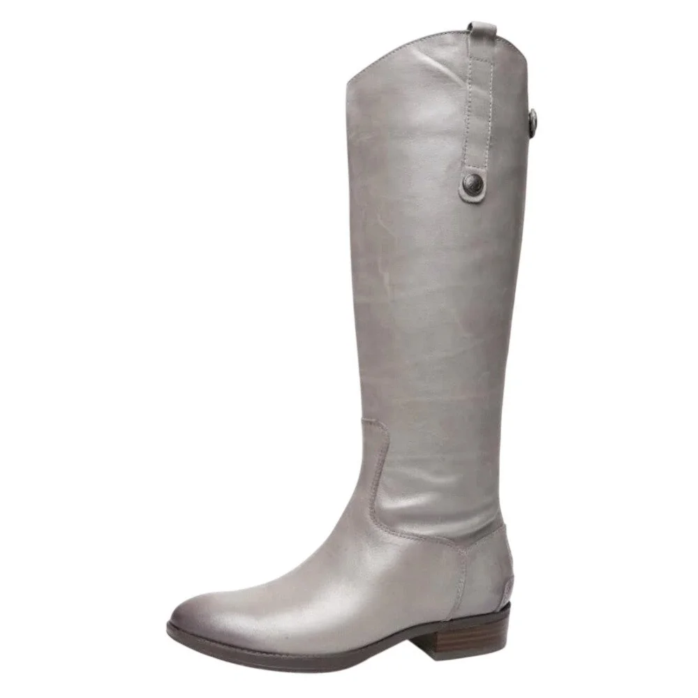 Sam Edelman Gray‎ Leather Riding Boots – Size 6W – New in Box