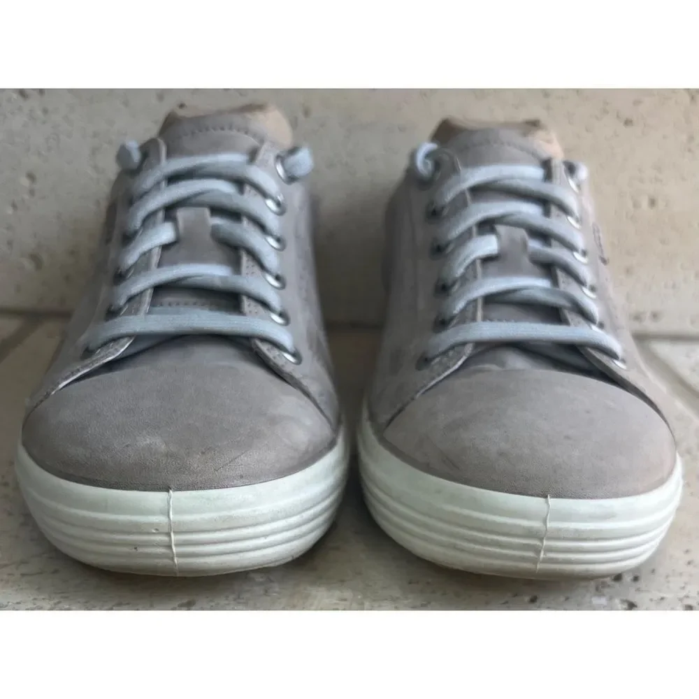 ECCO Women's Soft 7 Perforated Tie Sneaker Warm Grey Nubuck Size 9