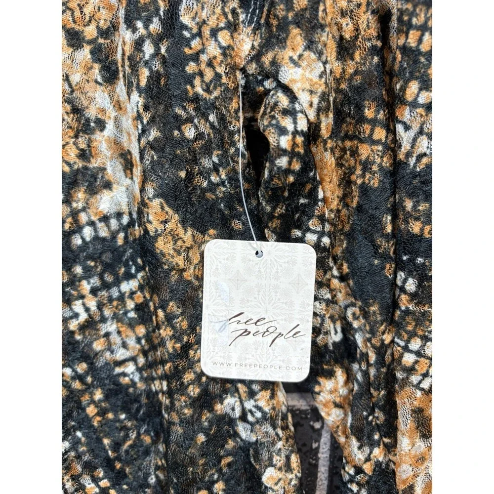 Free People Out for the Night Snakeskin Print Sheer Top Medium NWT Tie Banded