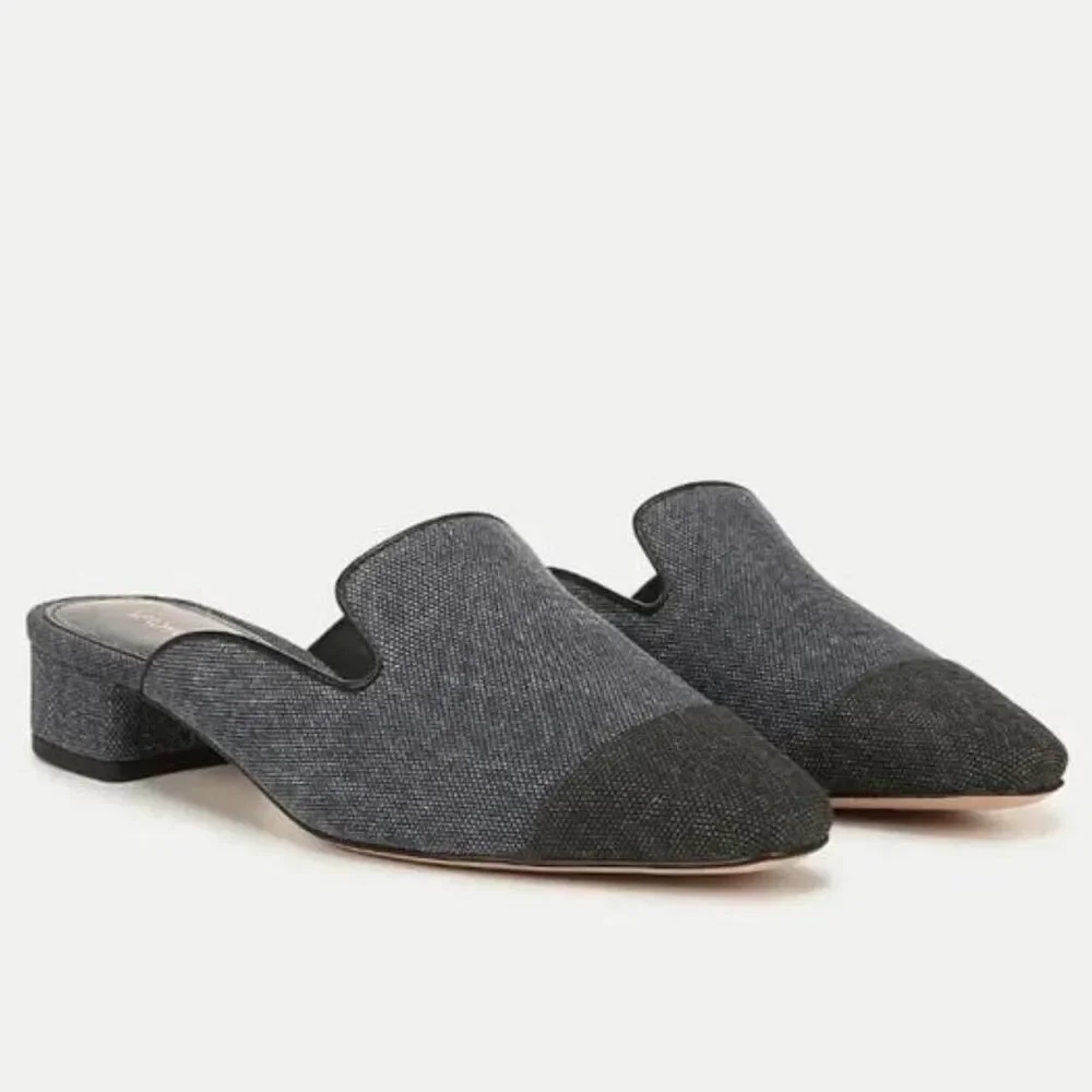 New Veronica Beard Cecile Denim Cap-Toe Mule In Denim Blue/Black 6.5
