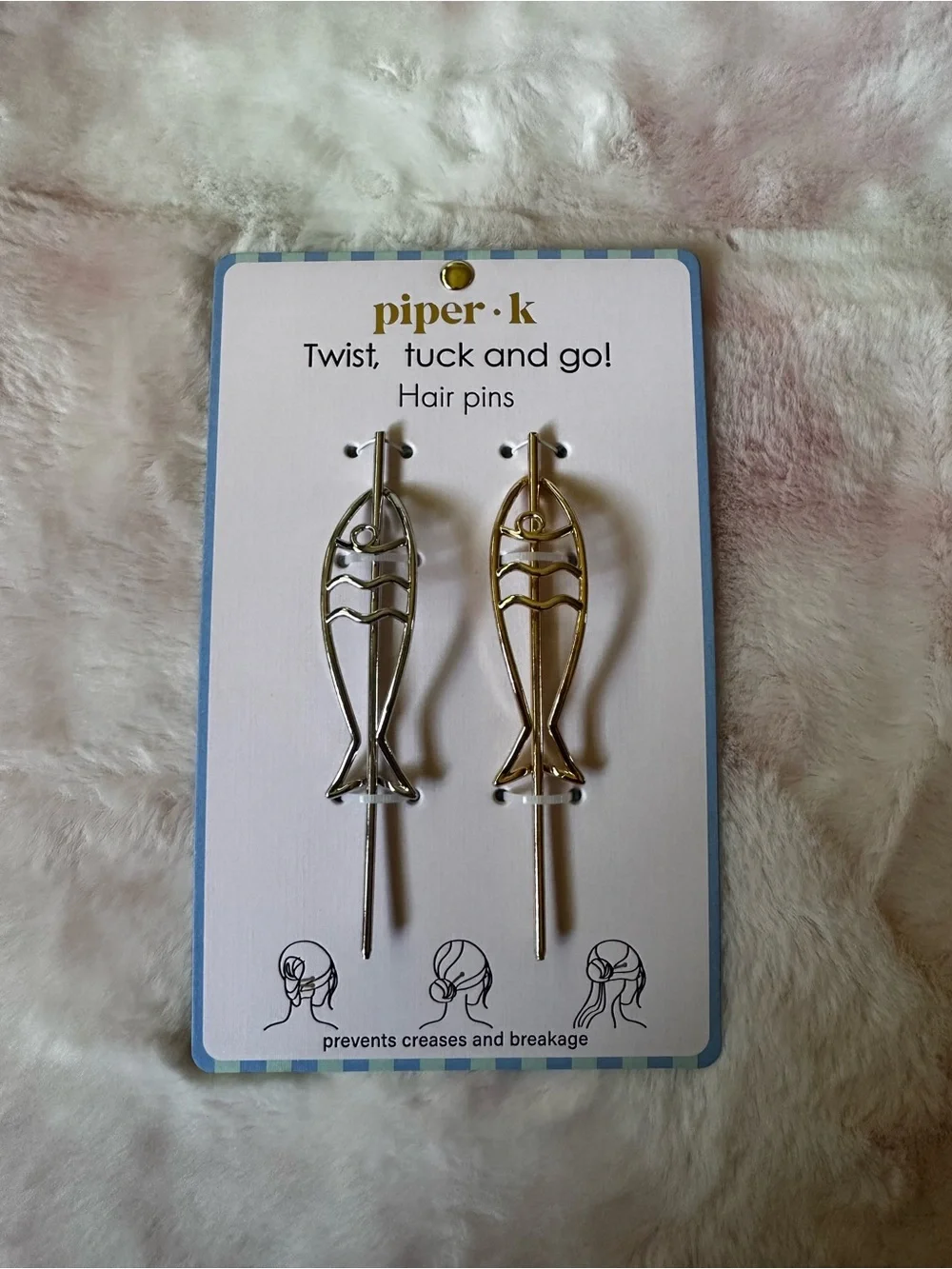 Fish Twist Hair Pins - Gold & Silver Sardines Piper K NIP