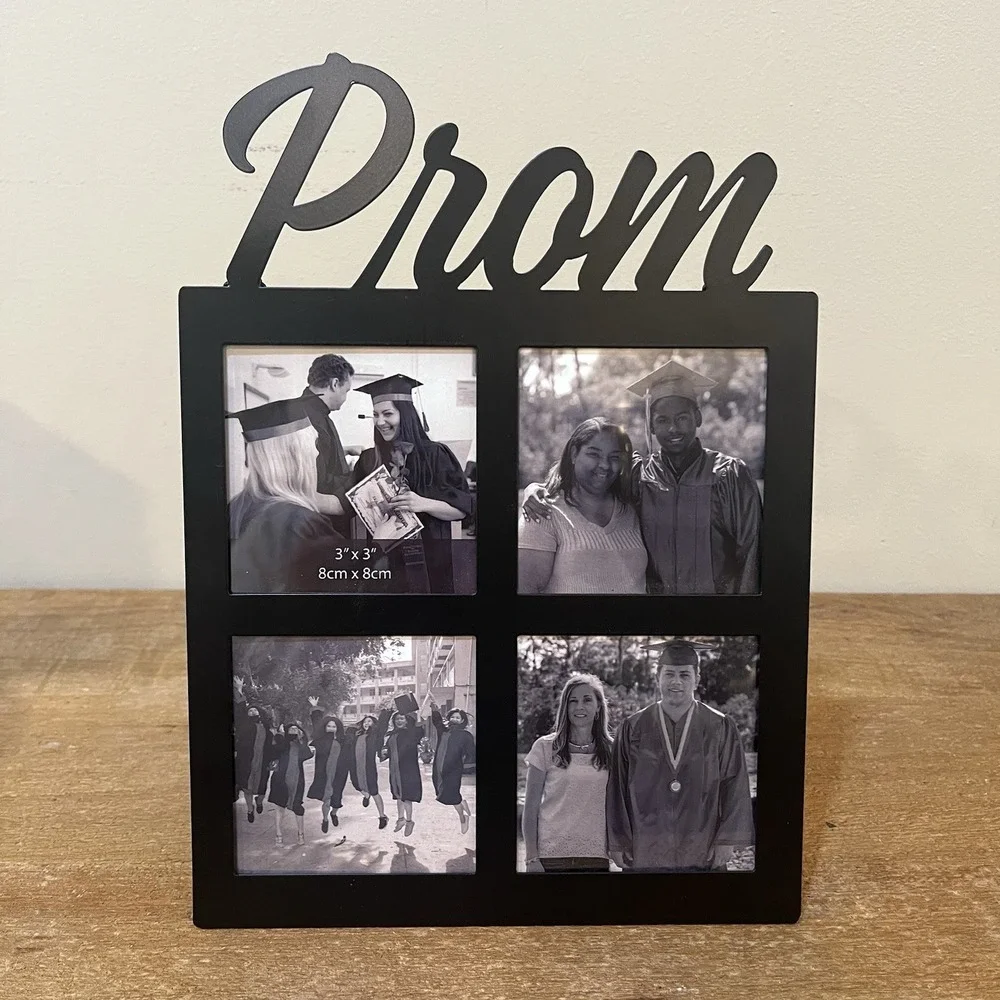 Prom 4 Photo Collage Frame Black Tabletop or Wall 3x3 Openings Grad Decor Unused