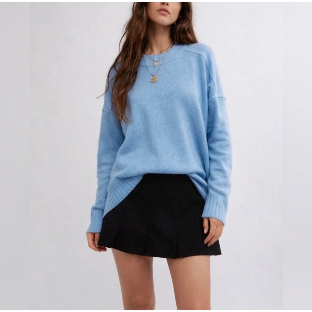 Free People Phoebe Pullover in Waterfall‎ Heather Sweater Sz L NWT