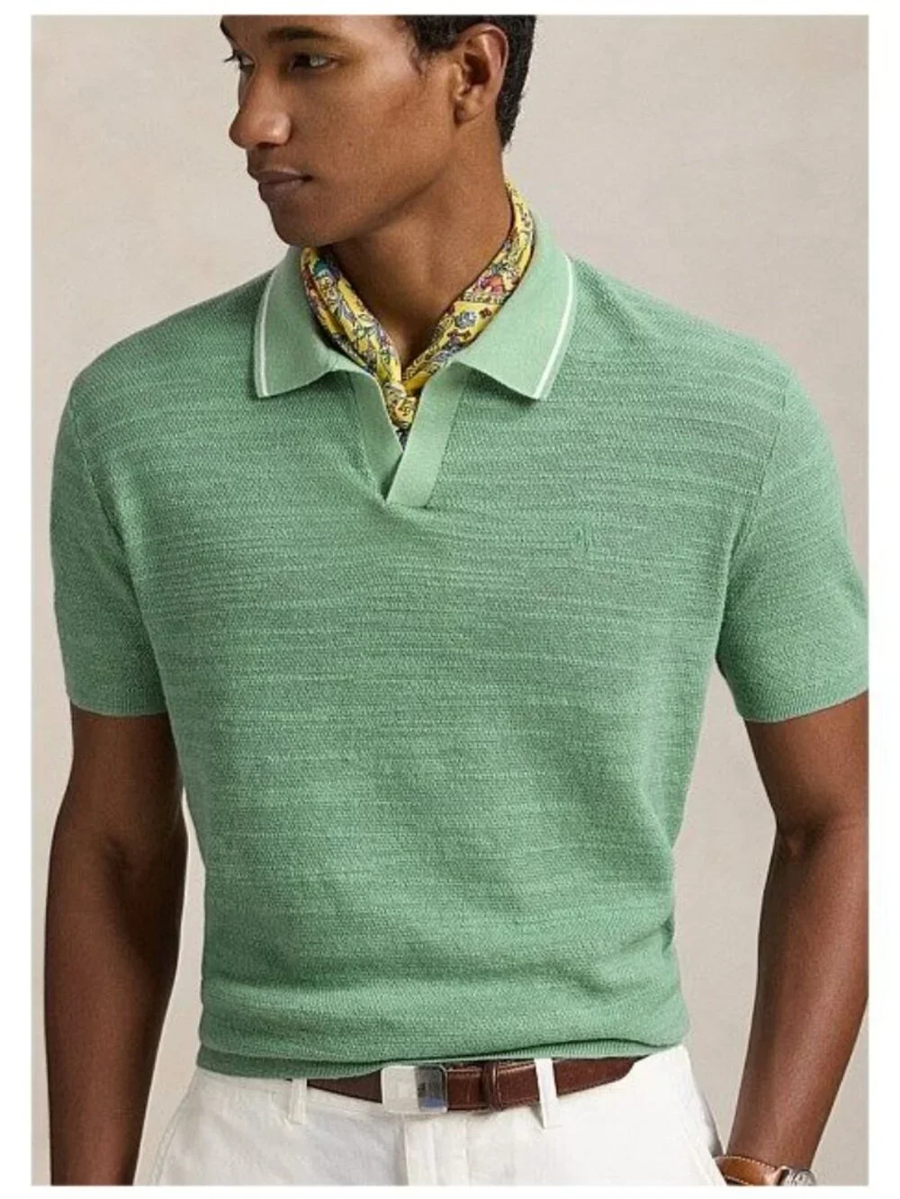 NWT Polo Ralph Lauren Cotton Linen Johnny Collar Sweater Faded Mint Size Large