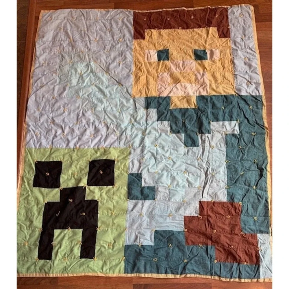 Mine Craft Steve Sword Creeper Knotted Throw Quilt Custom 58