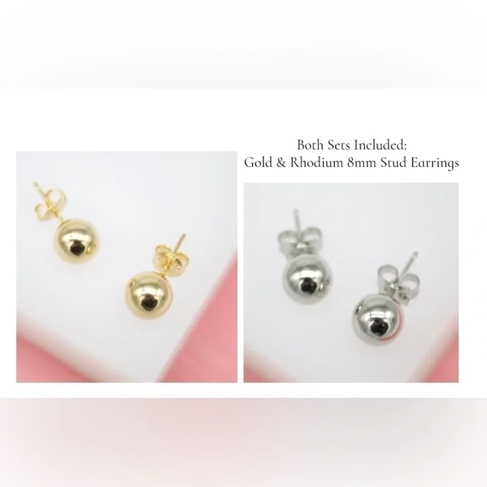 18K‎ Gold Filled Small Gold And Rhodium 8mm Stud Earrings - The Essential Set!