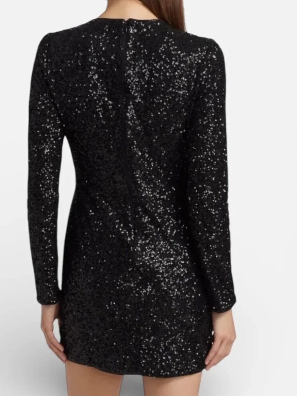 NWT Frame Sequin Mini Embellished Fitted Dress Black Long Sleeve Size S $798