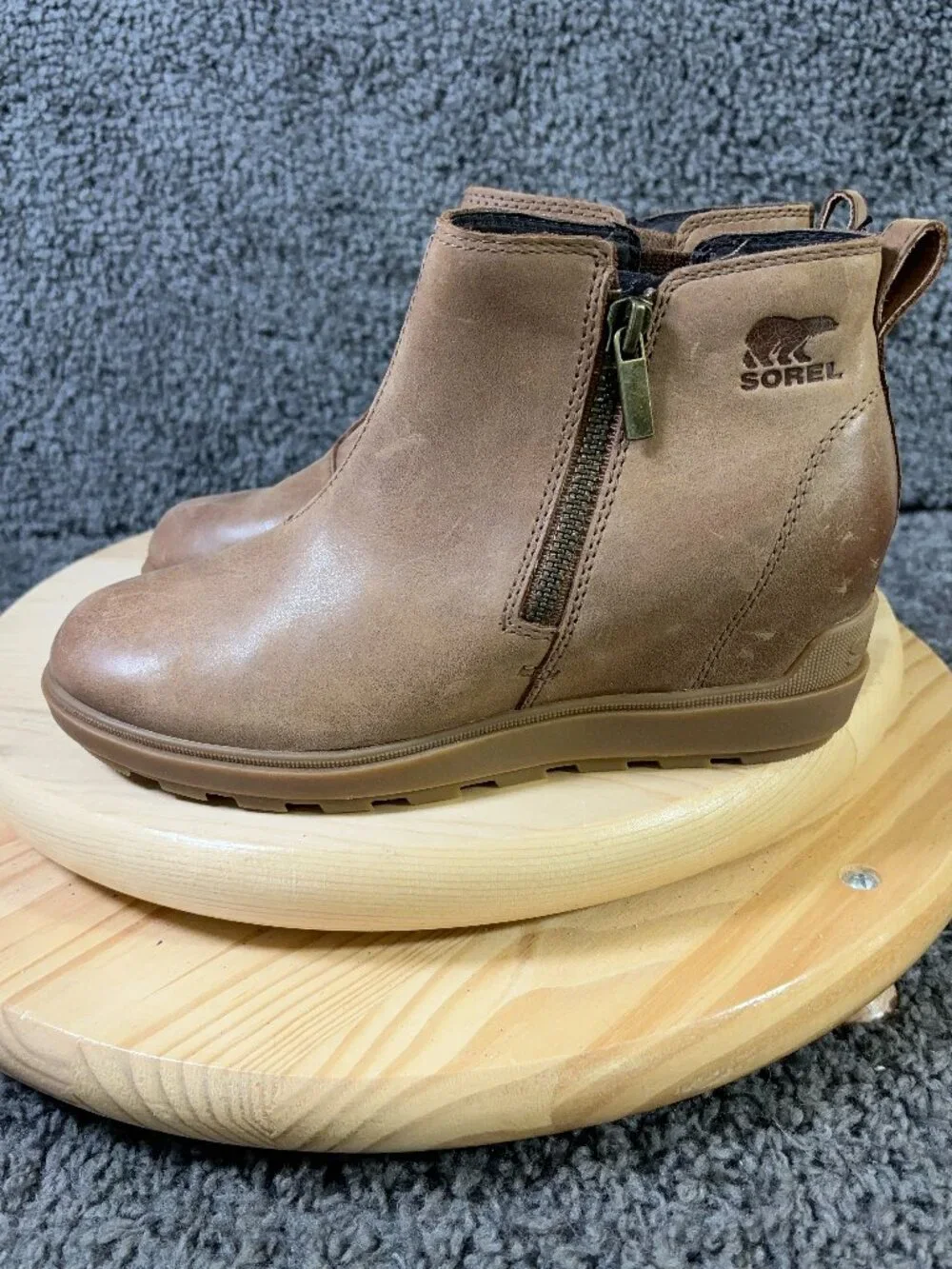 Sorel Evie II Hidden Wedge Boots Womens Size 8.5 Brown Leather Ankle Booties