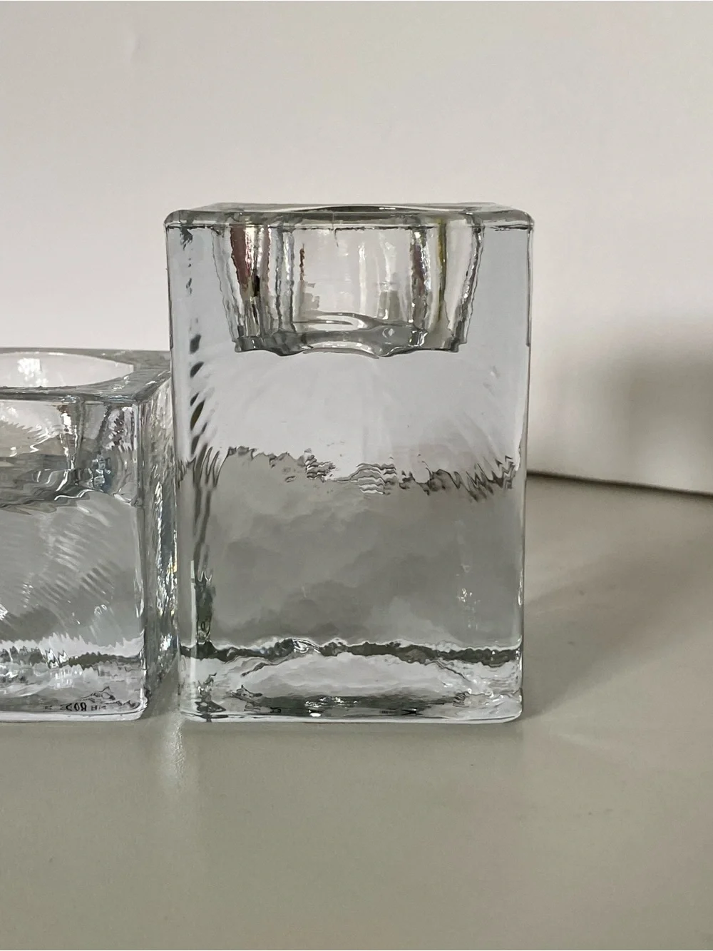 Pottery Barn Square Tealight Candle Holders Vintage Set Of 2 Recycled Glass EUC