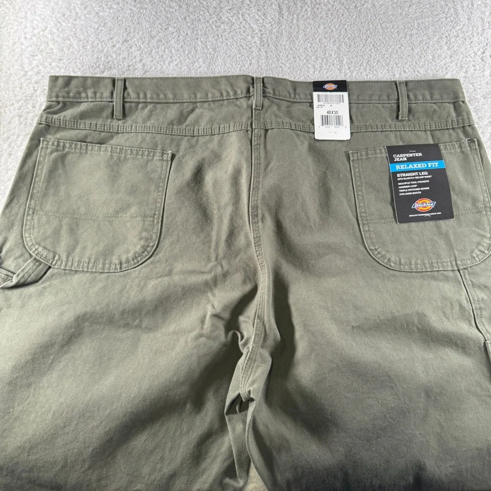 Men's 48X30 Dickies Relaxed‎ Fit Straight Leg Green Carpenter Khakis Pants NEW