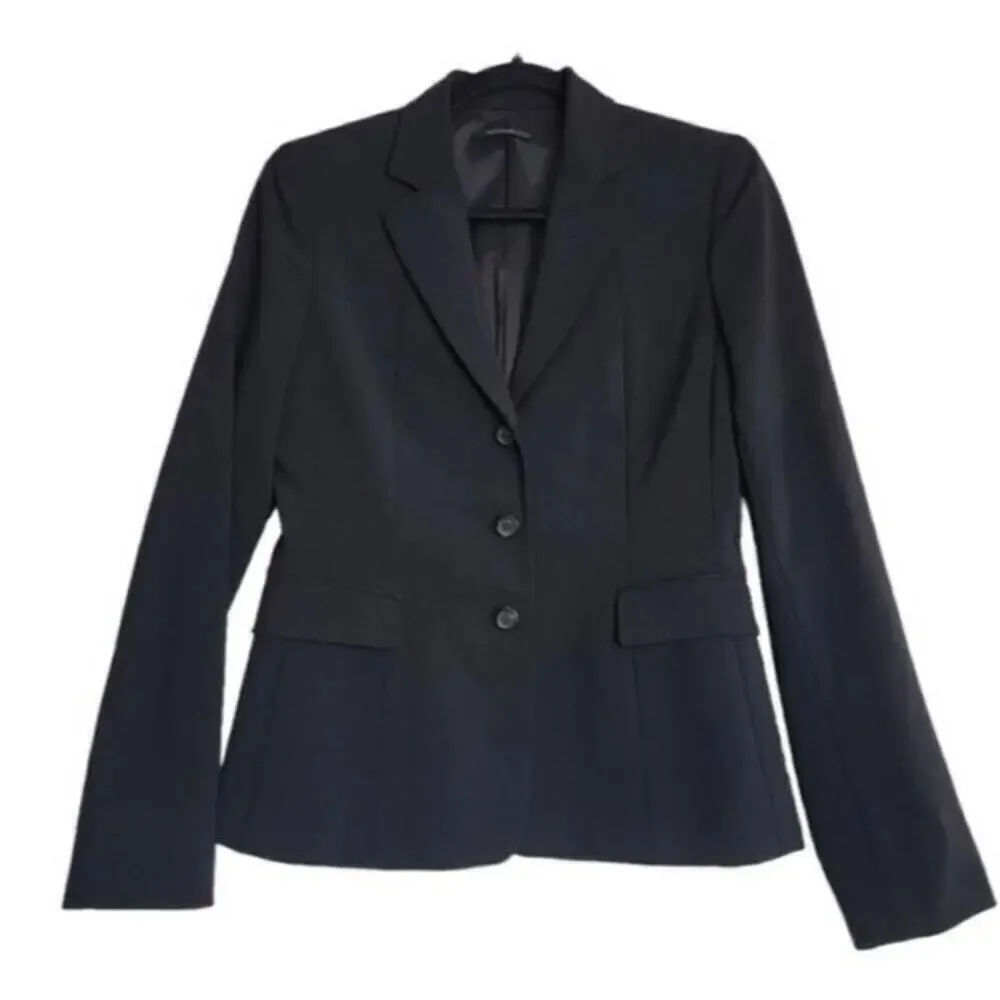 Elie Tahari Black Three Button Blazer Notched Lapel Jacket Size 4