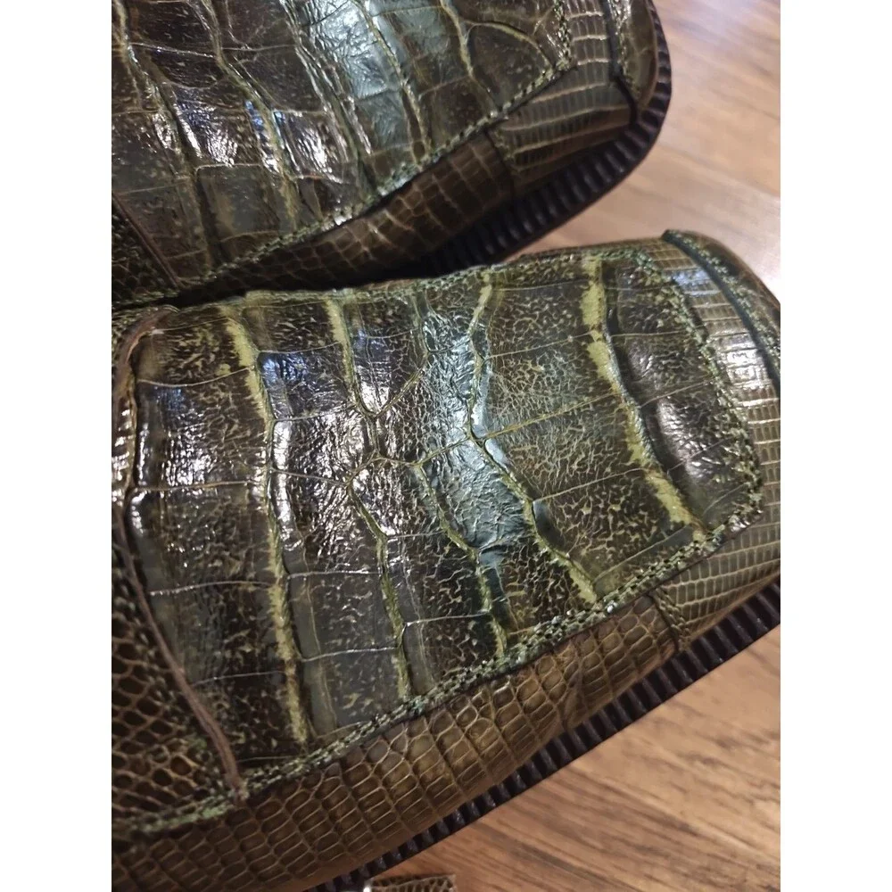 David Eden Dress Shoes Mens Size 9 Green Crocodile Alligator Oxford Square Toe