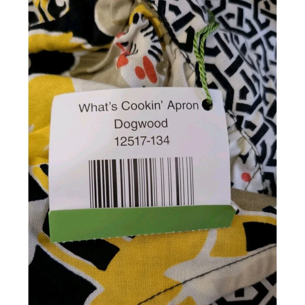 Vera Bradley Half Apron Dogwood Pattern Black White Yellow Print NWT Pockets