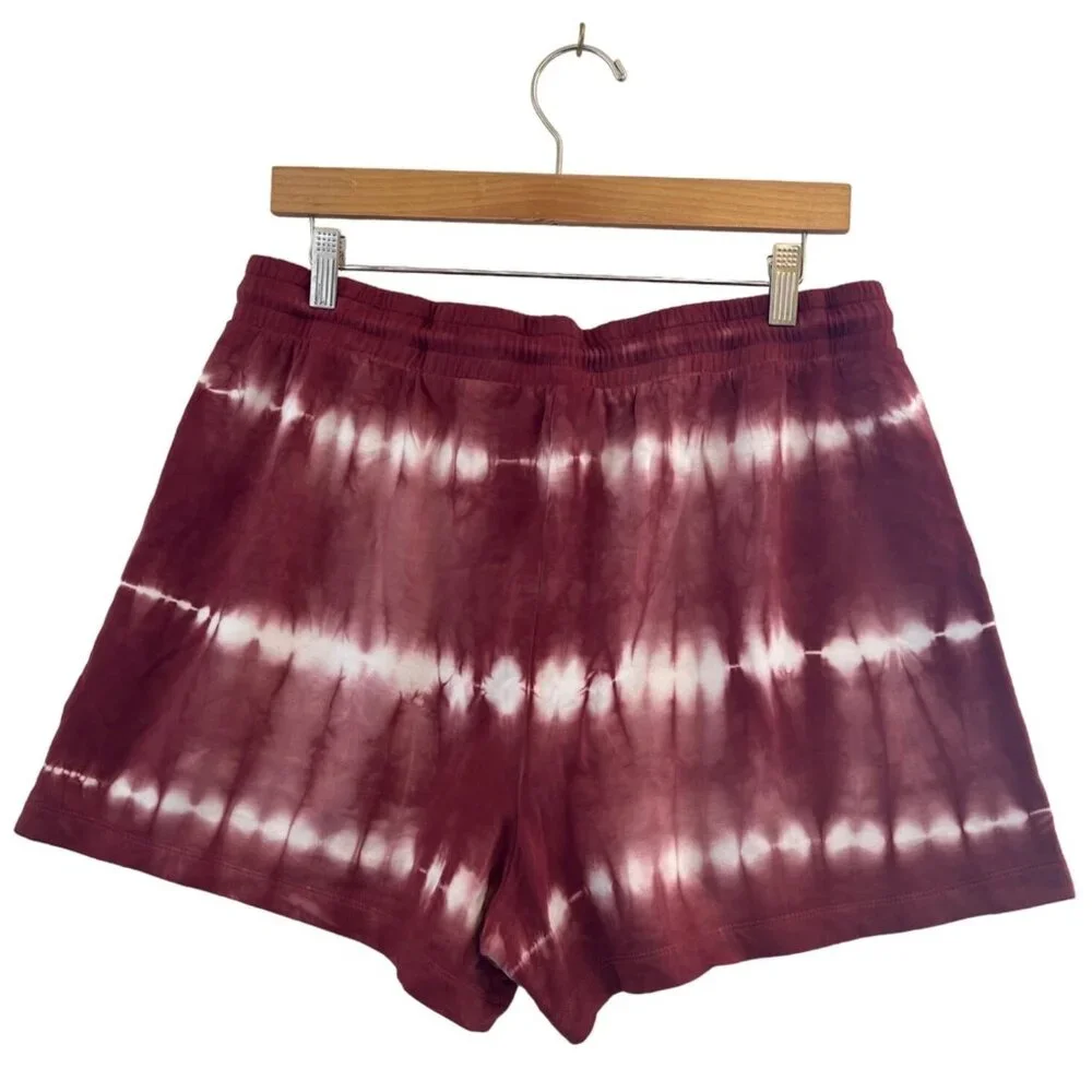 Knox Rose Womens Size L Shorts Wine Rayon Knit‎ Tie Dye Elastic Drawstring Hippy