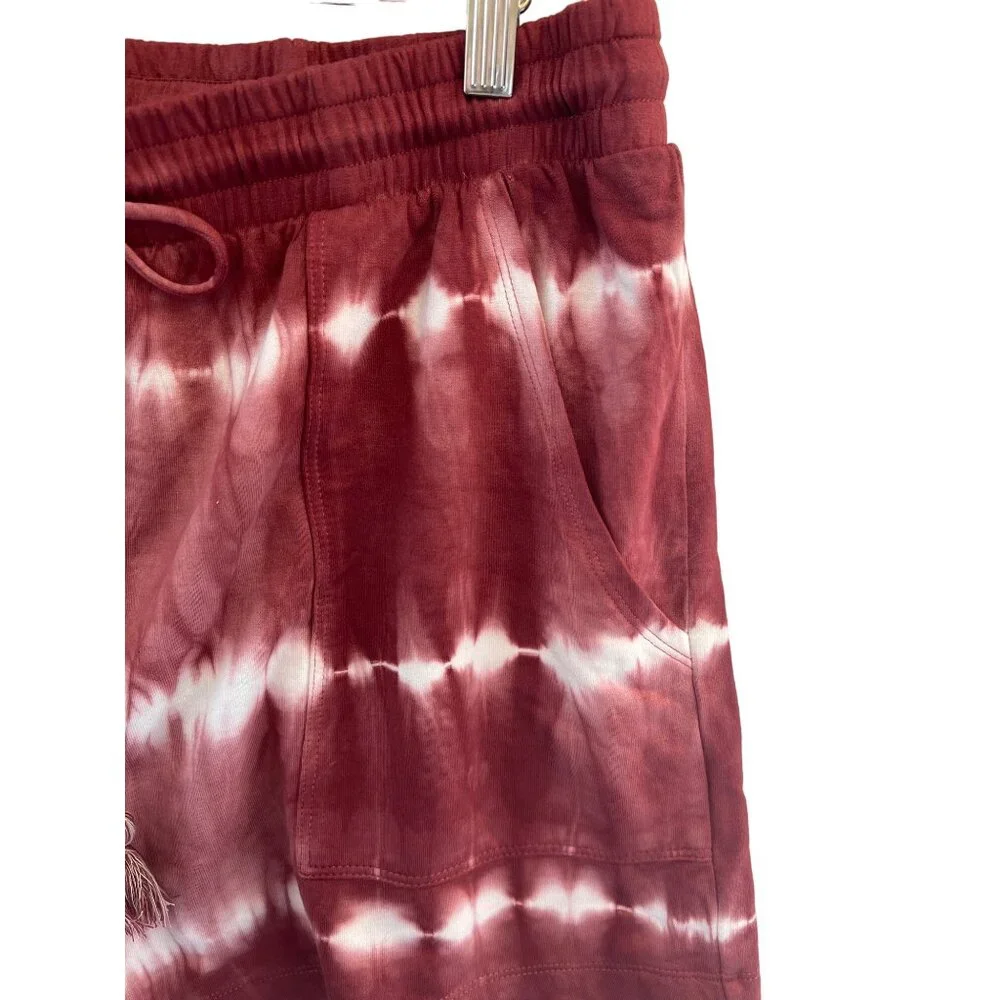 Knox Rose Womens Size L Shorts Wine Rayon Knit‎ Tie Dye Elastic Drawstring Hippy