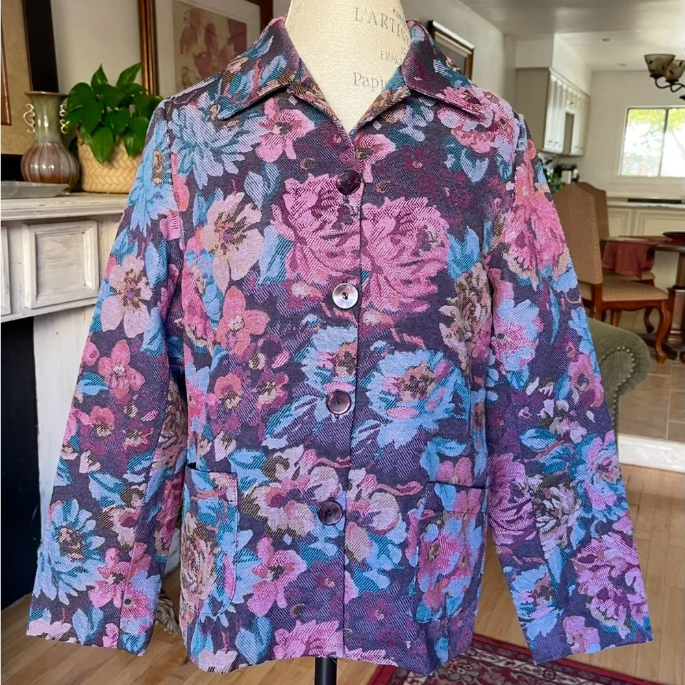 THE TOG SHOP Floral Tapestry Jacket Blue Mauve Plum Olive Pockets EXCEPT…