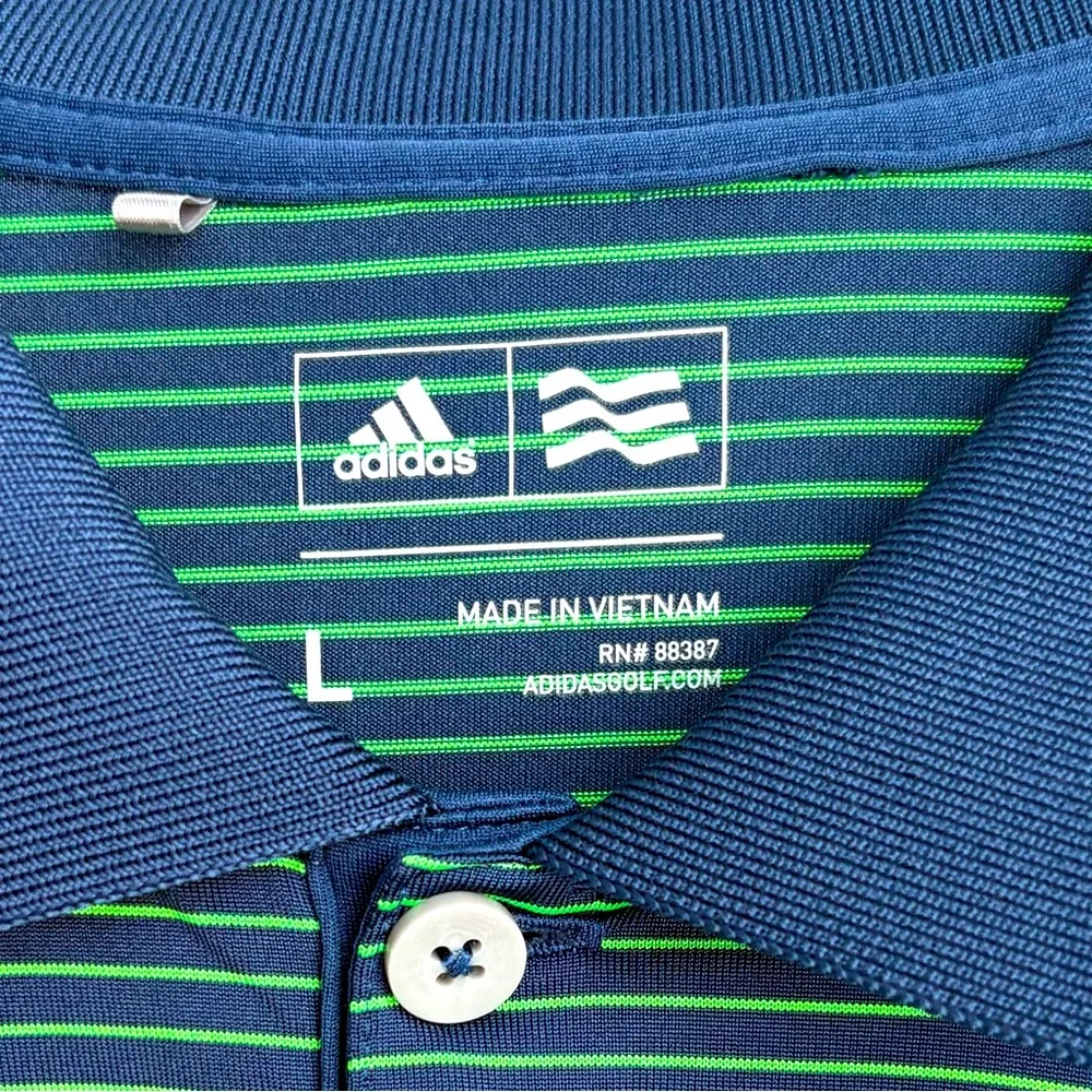 ADIDAS | Navy Blue and Green striped Polo |  Men’s Size Large