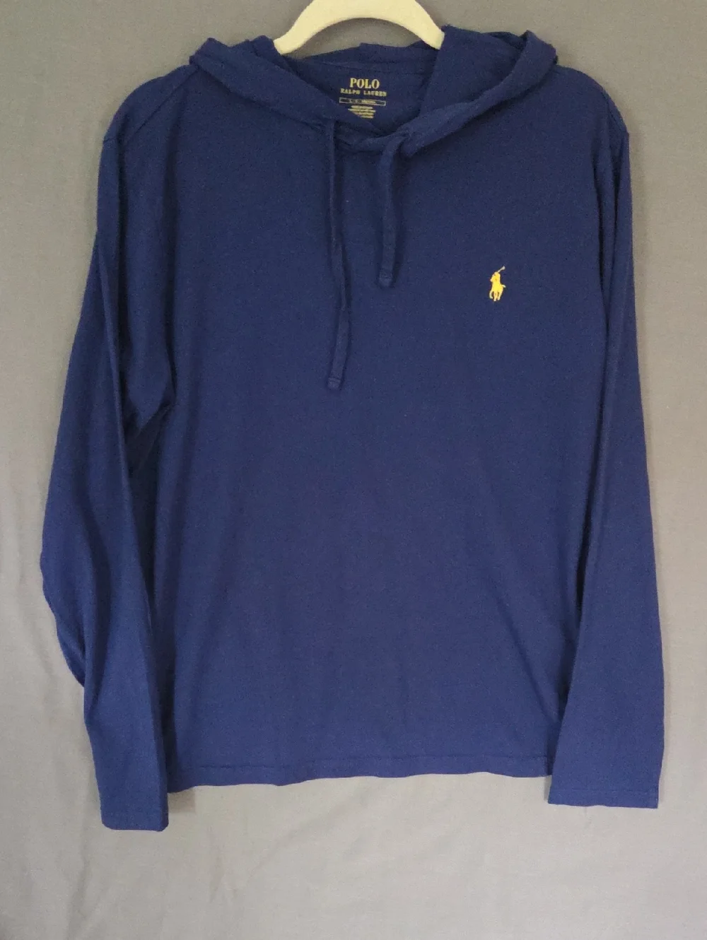 Polo Ralph Lauren Navy Lightweight Cotton Long-Sleeve Hooded T Yellow Pony Logo
